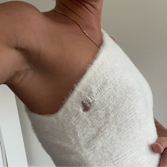 Anthropologie Cream One-Shoulder Tank Top - Picture 3 of 5